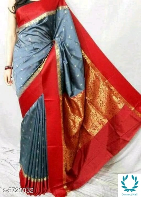 Kanjeevaram Designer Silk Saree - Saree Size Length:5.5m Blouse Length Size0.8m, Grey And Red, Saree And Blouse Fabric:Kanjeevaram Saree, Pack Of:1